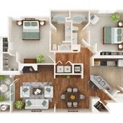 Floor plan for 2 beds, 2 baths, 1338 sqft